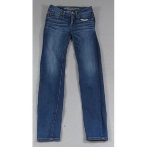 American Eagle Super Stretch Skinny Jeans Size 0 Regular Blue 99% Cotton EUC